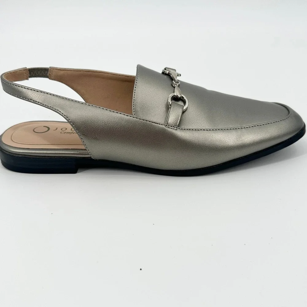 Journee Collection Lainey Pewter Silver Horsebit Slingback Loafer Flats 8.5